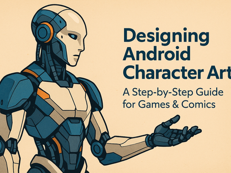 Humanoid android with mechanical joints and blue-gray armor reaching out against beige background, blog title on right.