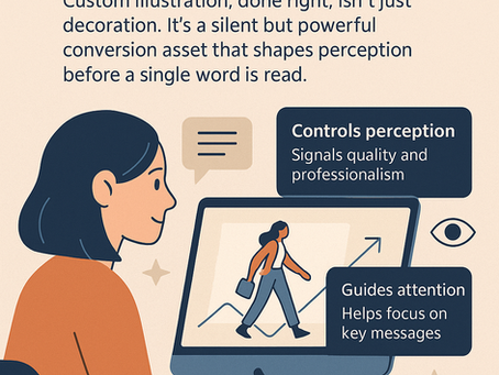 Flat illustration showing how custom visuals enhance brand storytelling and boost clarity across digital platforms.